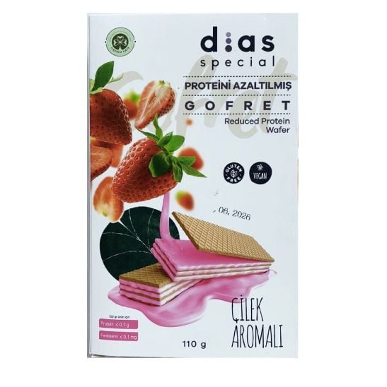 Dias Special Çilekli Glutensiz Vegan Gofret 110 g - Proteini Azaltılmış