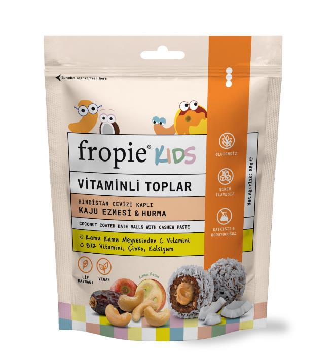 Fropie Kids Vitaminli Toplar Hindistan Cevizi Kaplı Kaju Ezmesi & Hurma 80 g