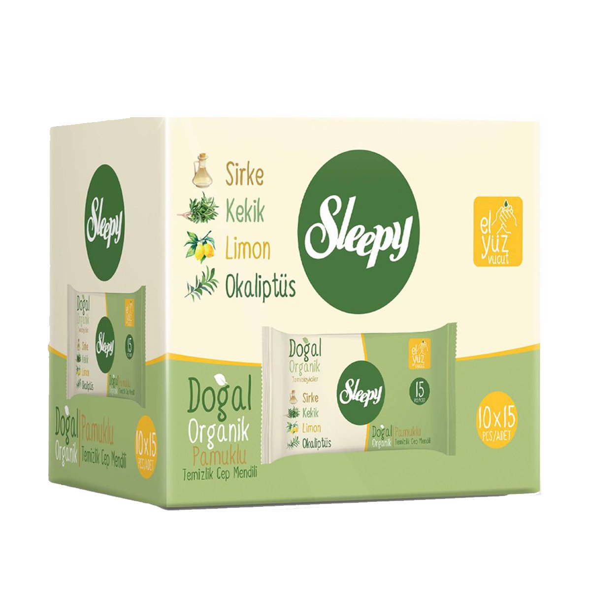 Sleepy Doğal Organik Pamuklu Cep Mendili 10x15 adet