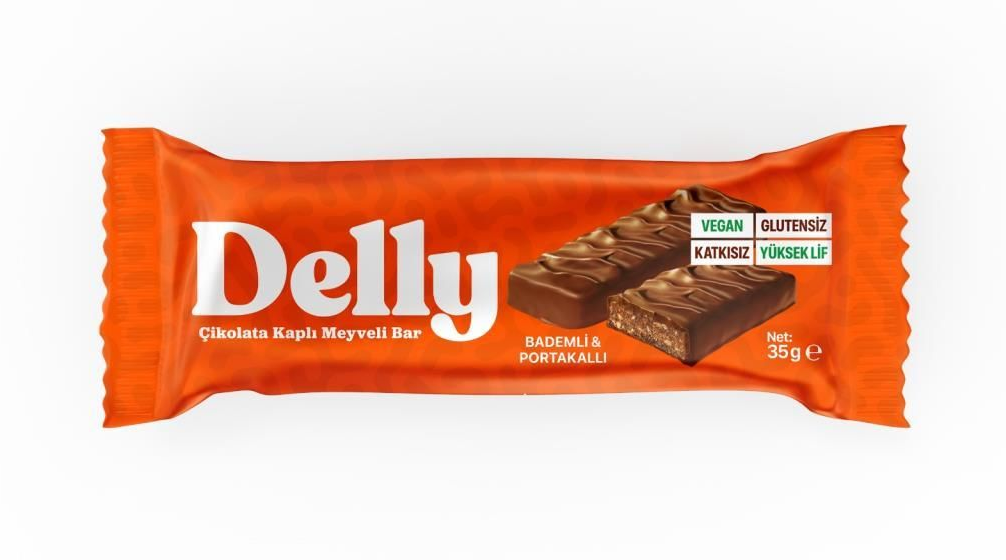 Delly Şekersiz Çikolata Kaplı Bademli & Portakallı Bar 40 g