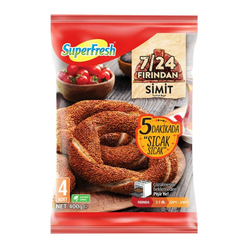 SuperFresh 7/24 Fırından Simit 400 g / 4 Adet (HIZLI TESLİMAT* veya SOĞUK GÖNDERİM** ile)